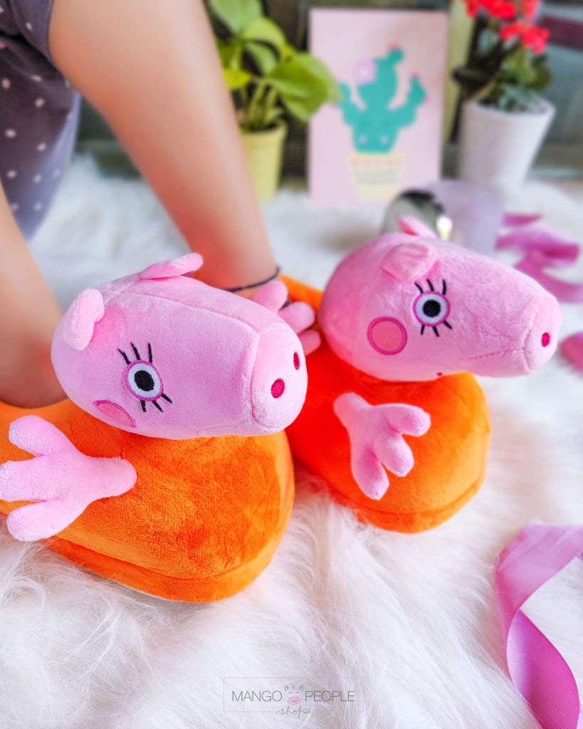 Adult Peppa Pig Plush Slippers Orange Mango People