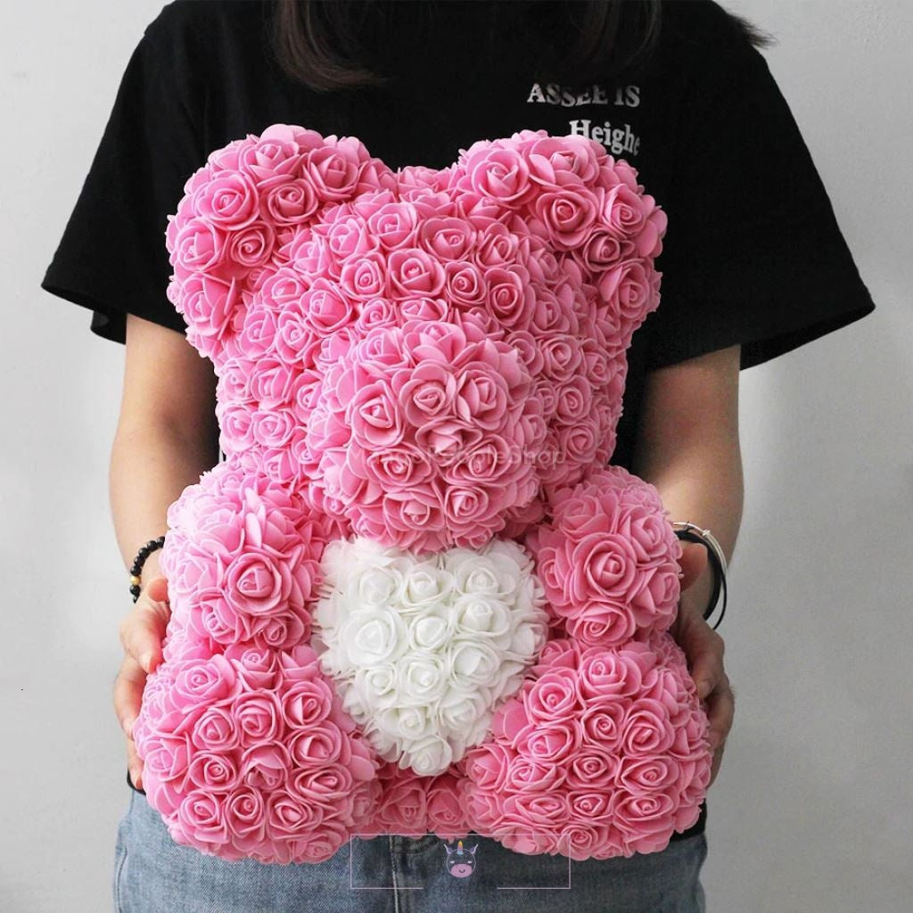Eternity Pink And White Roses Teddy Bear - 40 cm – Mango People