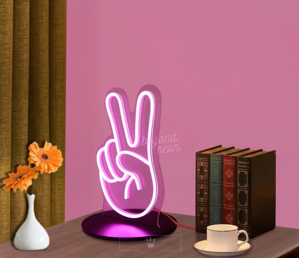 Quirky Style Neon Peace Sign Table Lamp Mango People