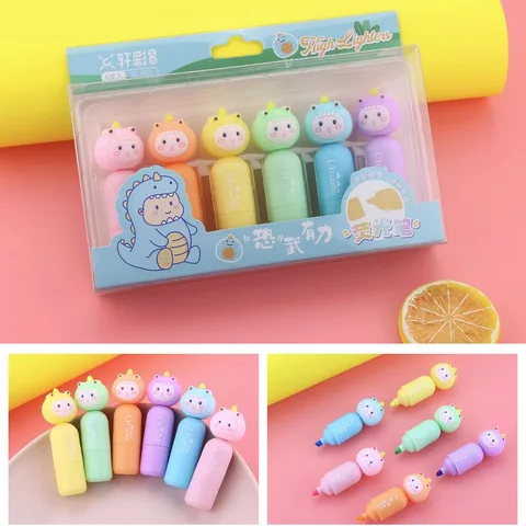 CUTE DINOSAUR SHAPED HIGHLIGHTERS  (PACK OF 6)