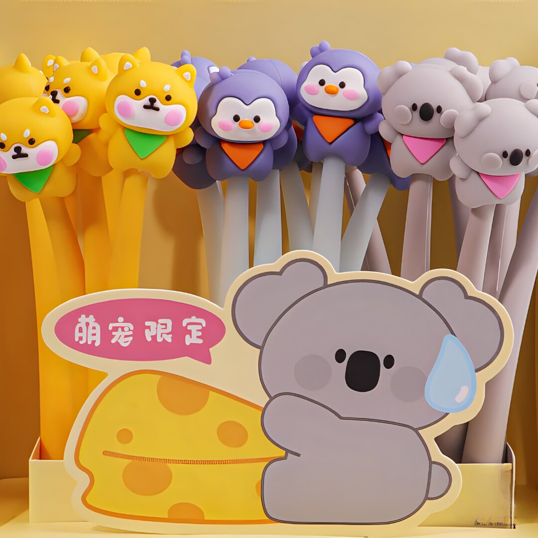 BABY ANIMAL TOPPER HEAD WIGGLE SILICONE GEL PEN