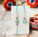 Load image into Gallery viewer, Handcrafted Blue Pearls Bhaiya-Bhabhi Minakari Rakhi-Lumba Set

