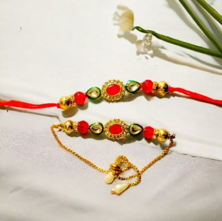 Premium Handmade Stone Designer Rakhi-Bracelet Set for Bhaiya and Bhabhi