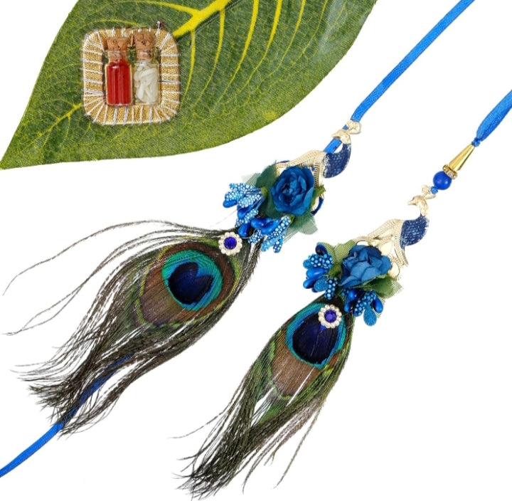 Peacock Feather Bhaiya-Bhabhi Rakhi Set