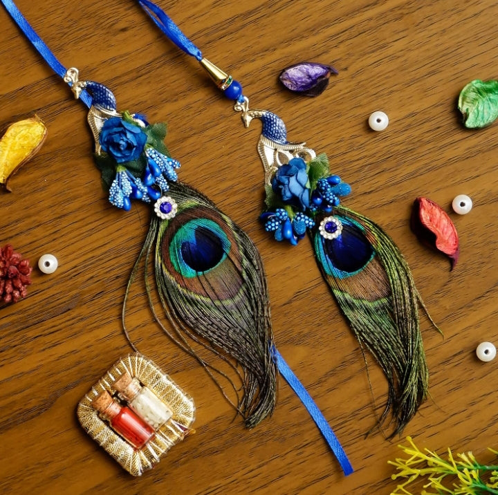 Peacock Feather Bhaiya-Bhabhi Rakhi Set