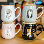 Load image into Gallery viewer, Cute Animals Relief Ceramic Mug With Lid And Spoon
