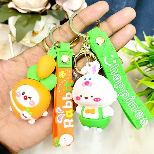 Premium Quality 3D Cartoon Rabbit & Carrot Keychains