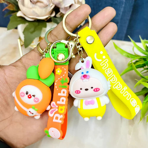 Premium Quality 3D Cartoon Rabbit & Carrot Keychains