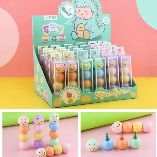 3-IN-1 DINOSAUR STACKABLE HIGHLIGHTER PEN SET