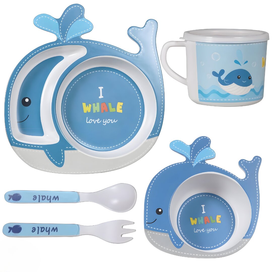 WHALE DESIGN KIDS BAMBOO TABLEWARE SET OF 5-PIECE