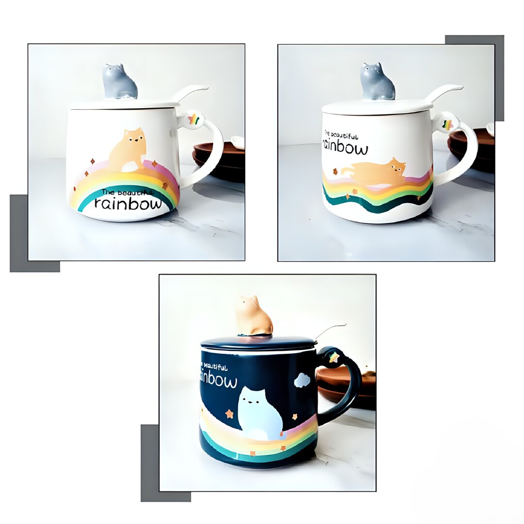 Cute Cat Design Stylish Ceramic Mug with Lid