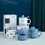 Load image into Gallery viewer, Cartoon Shark Themed Ceramic Mug With Lid
