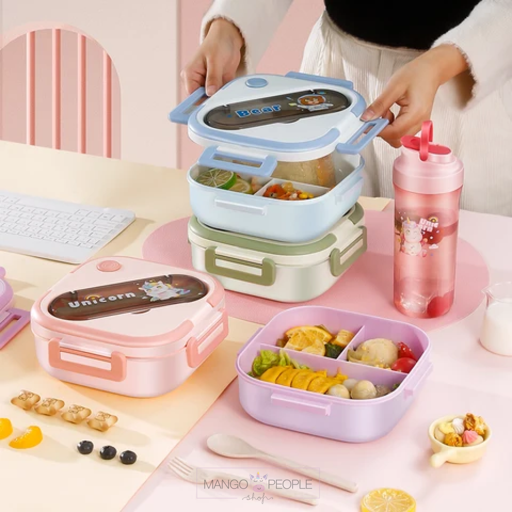 Animal Design Stainless Steel Lunch Box With Spoon And Chopsticks - 1000Ml