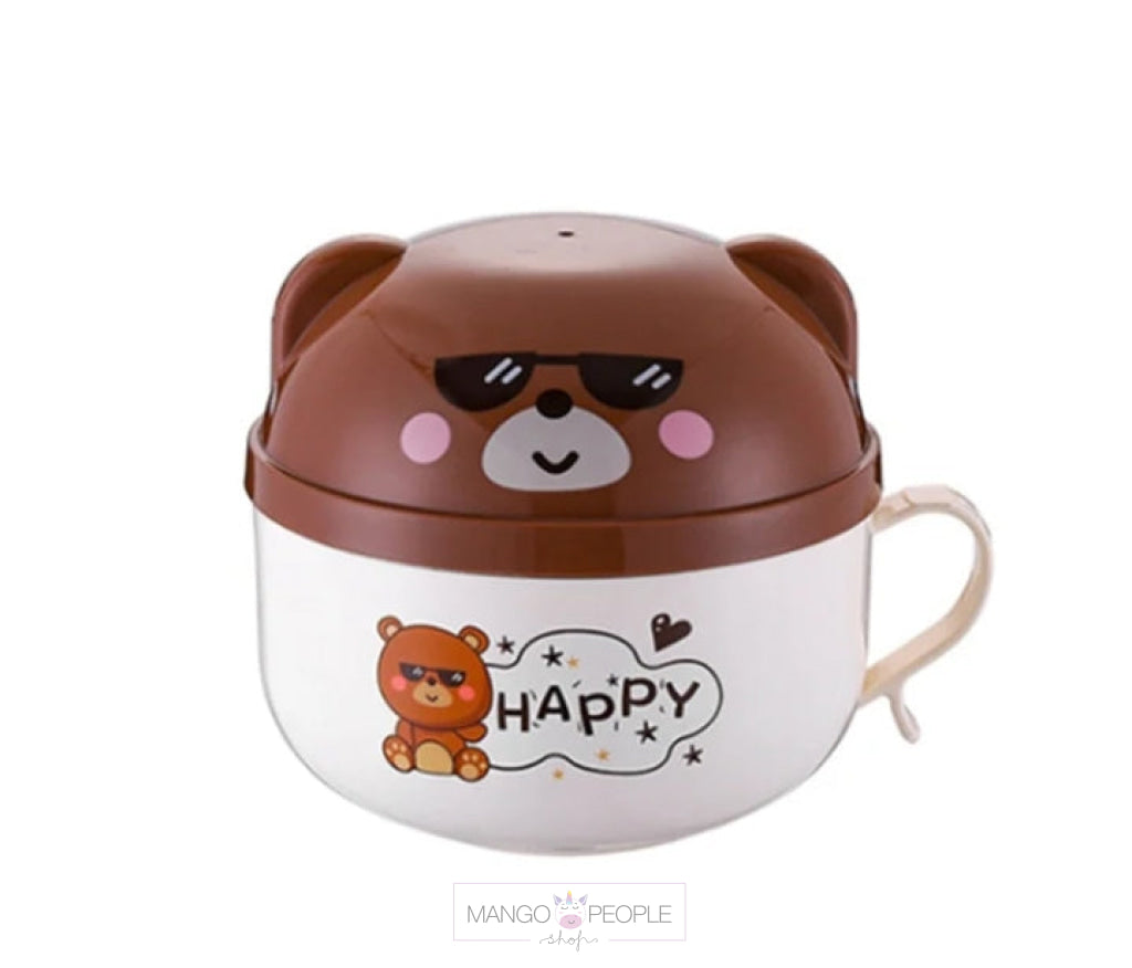 Bear Print Noodle/Soup Steel Cup With Handle