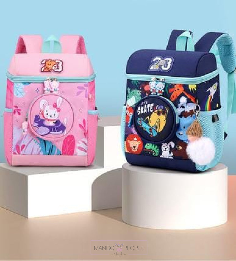 Cartoon Jungle Animal Design School Bags With Slip Over Buckle For Kindergarten Kids Backpack