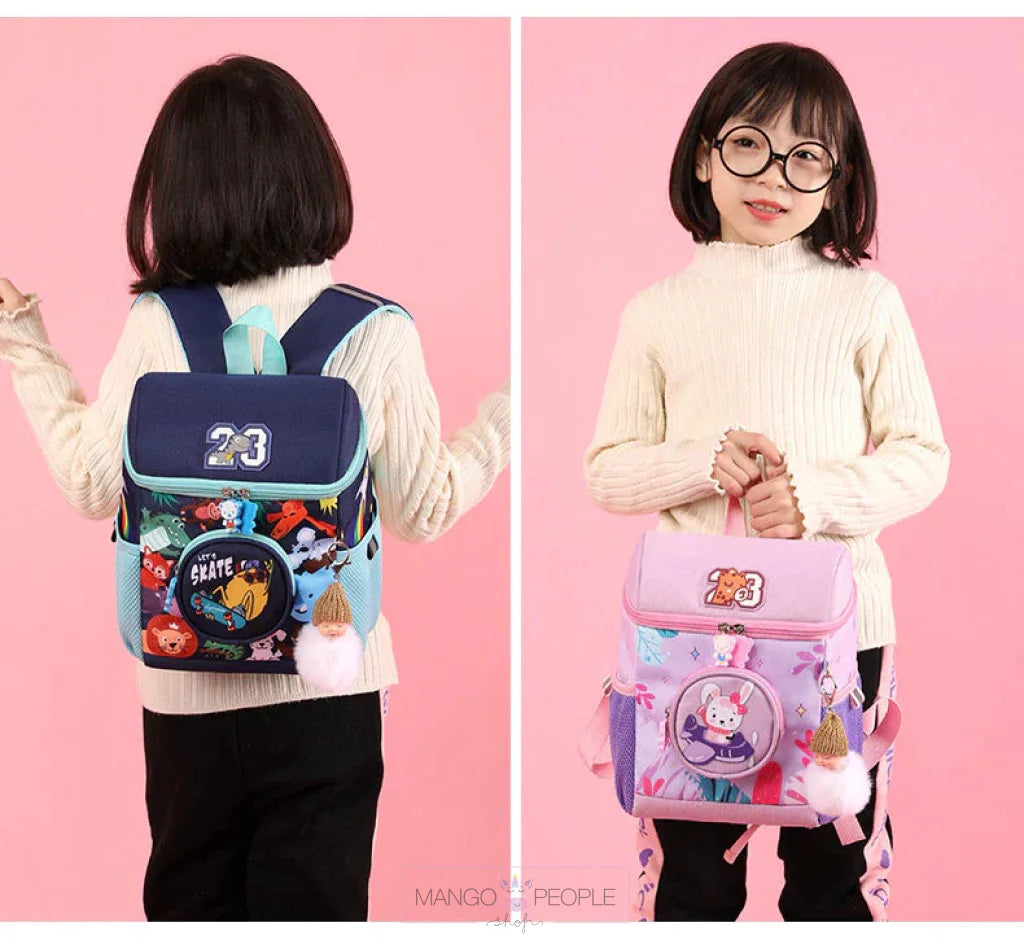 Cartoon Jungle Animal Design School Bags With Slip Over Buckle For Kindergarten Kids Backpack