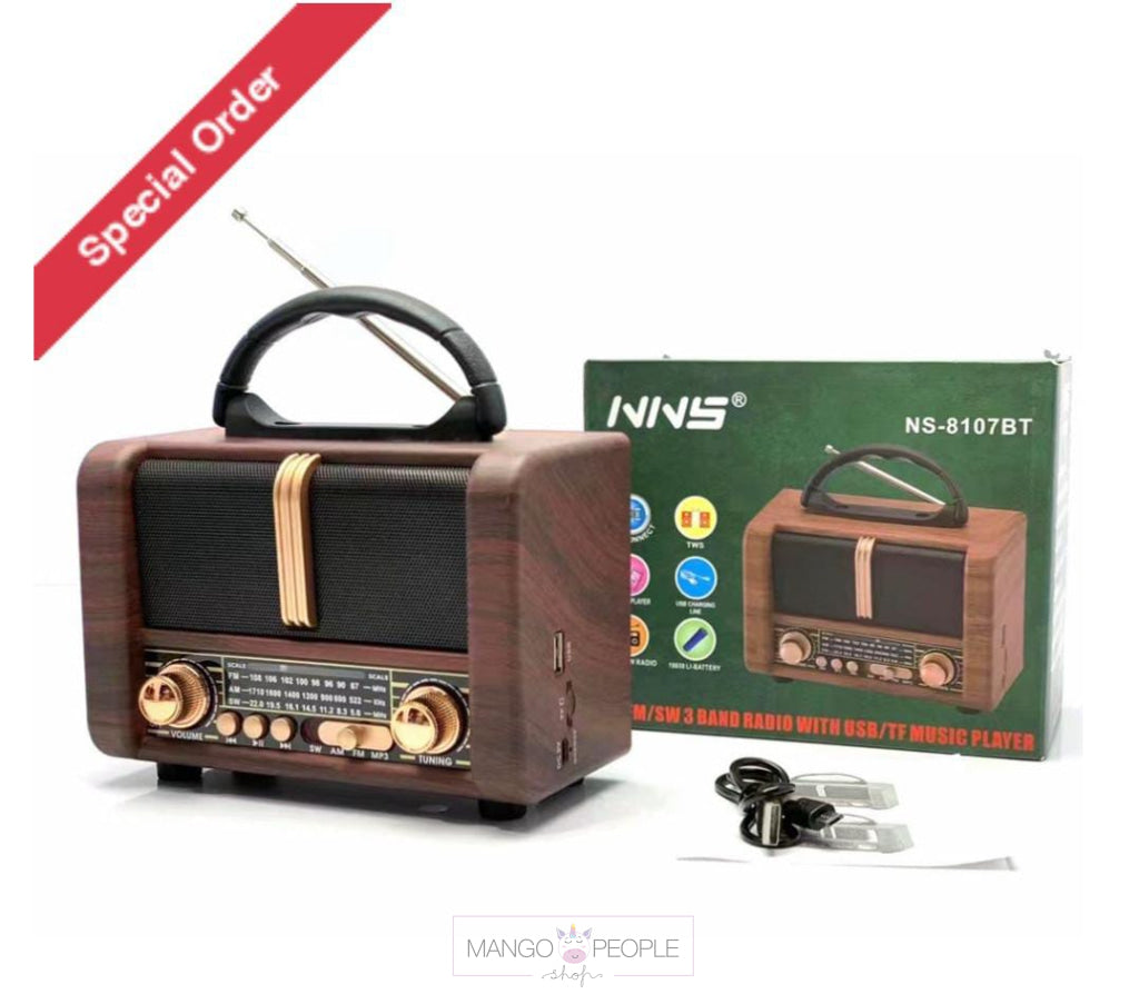 Classic Wooden Style Easy Carry Handle Am Fm Radio Portable Bluetooth Wireless Speaker Speakers