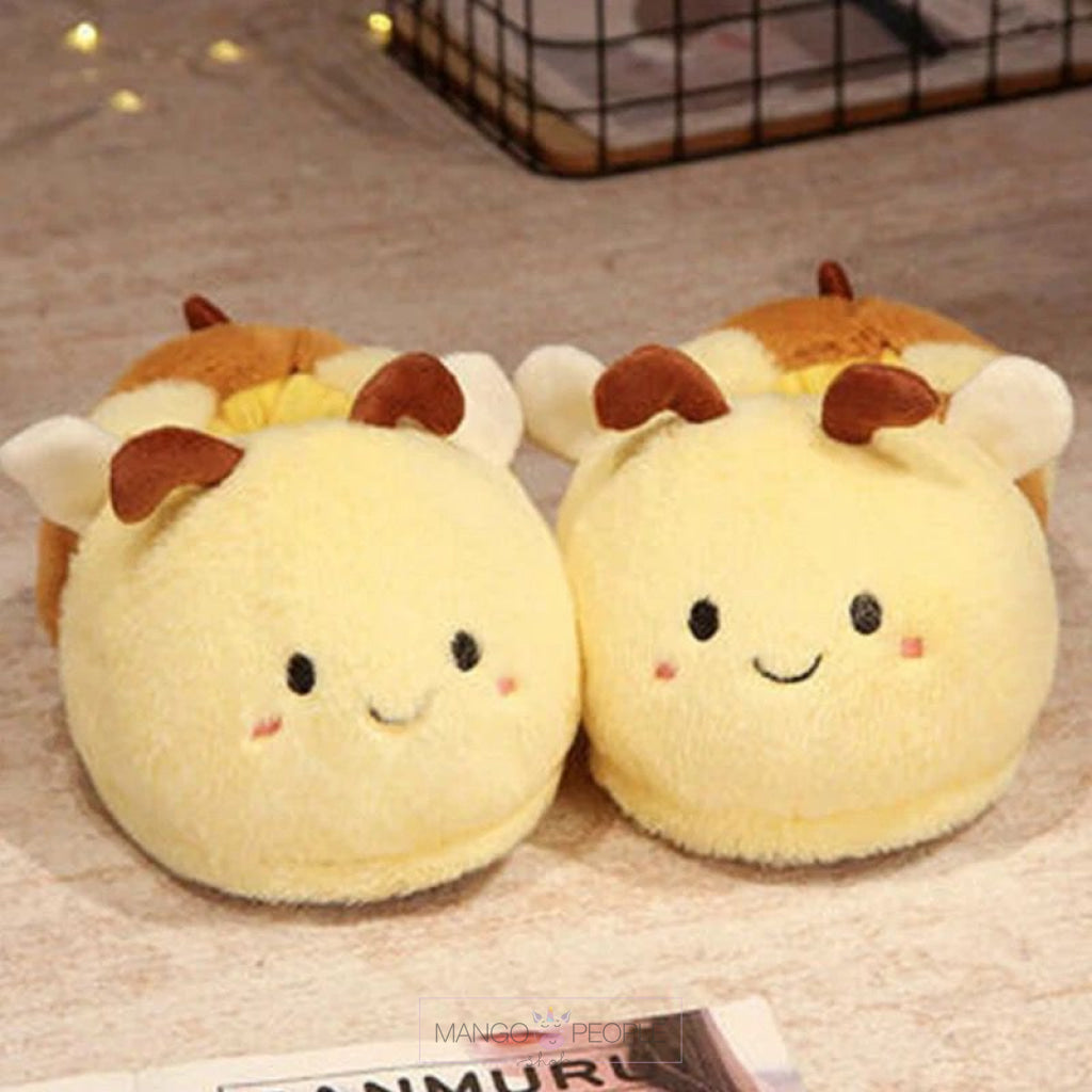 Cute Animal And Bird Design Winter Warm Plush Slippers- Duck Bee Bee Slippers