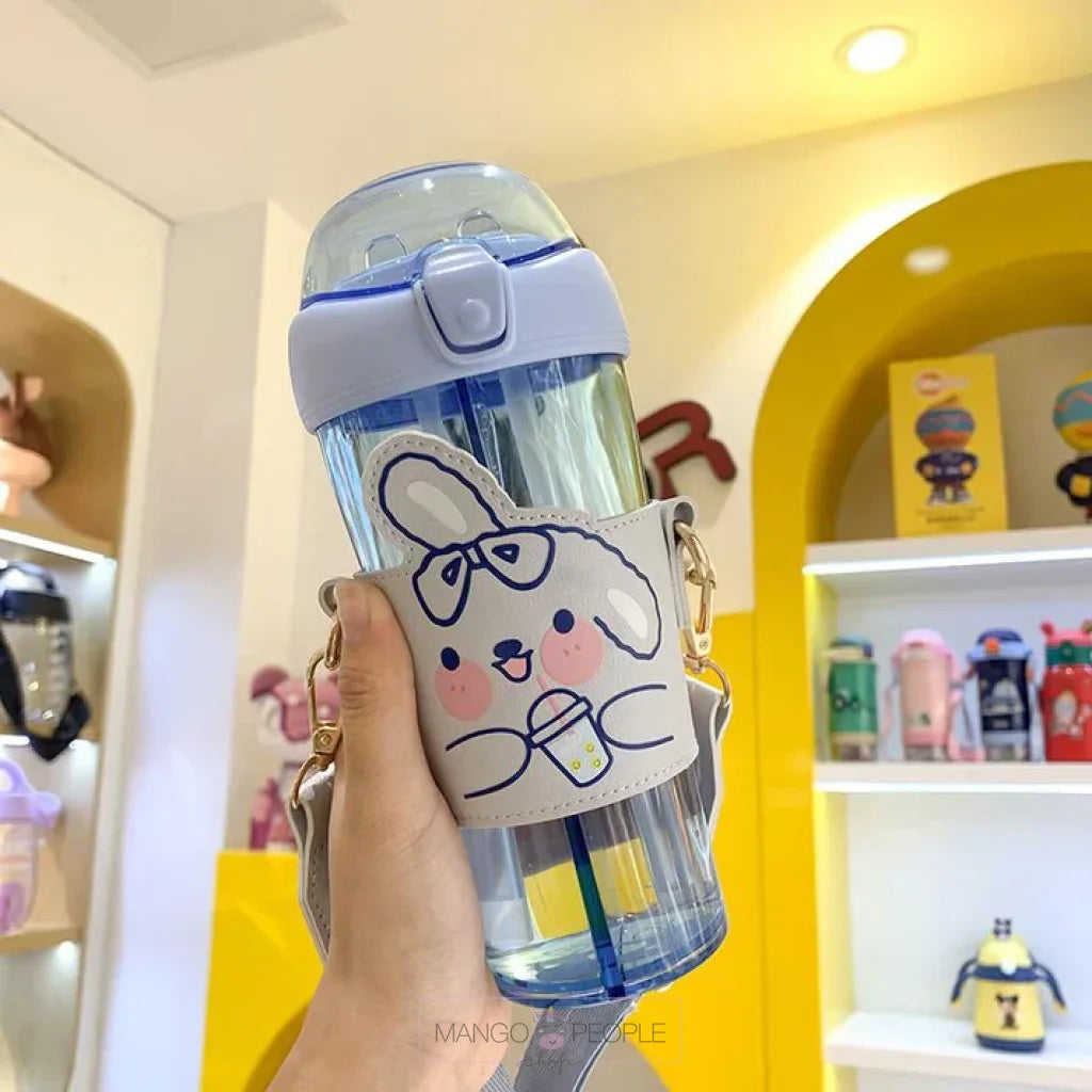 Animal Dual Compartment Water Bottle With Strap - 530Ml