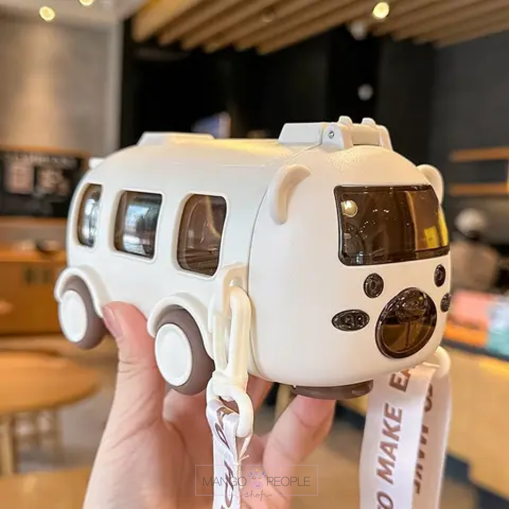 Cute Bear Baby Bus Tritan Plastic Water Bottle With Straw And Straps - 500Ml