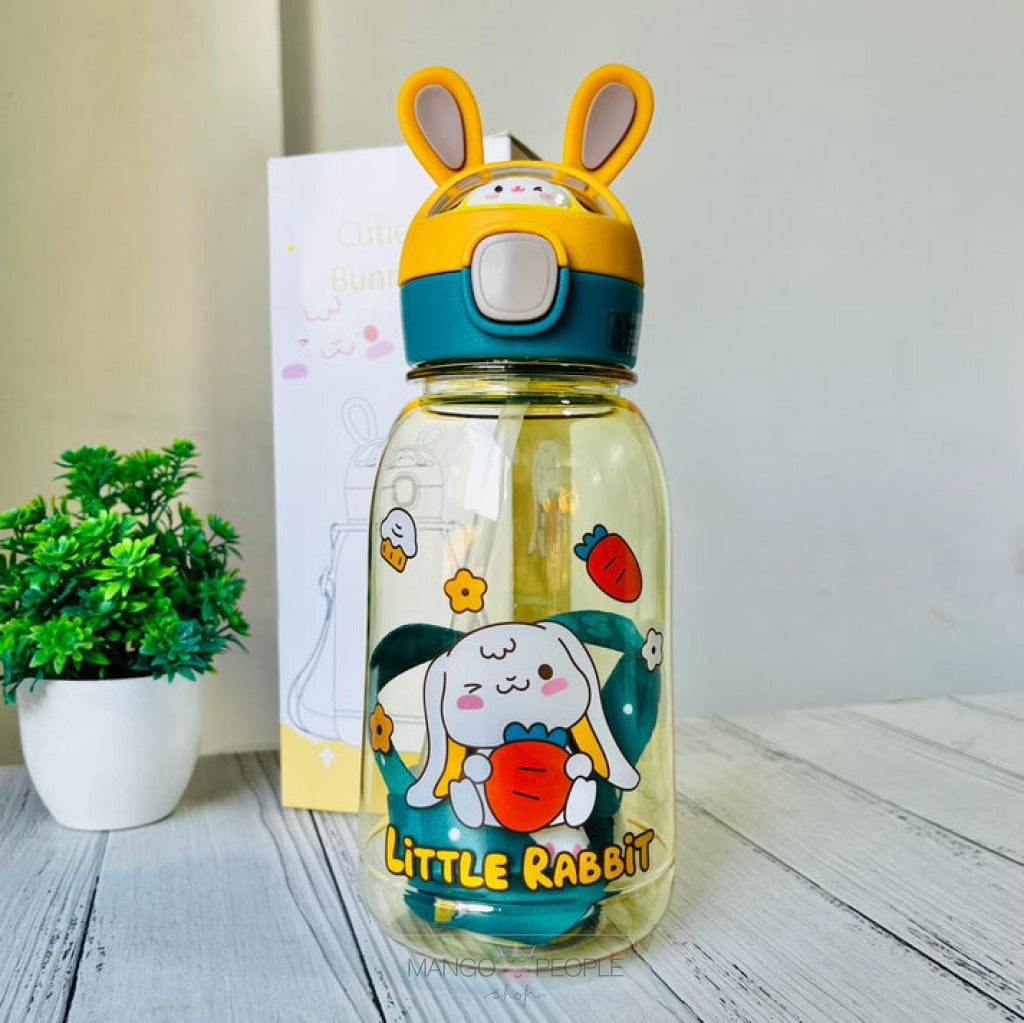 Rabbit Ears Design Transparent Water Bottle For Kids - 760Ml Yellow