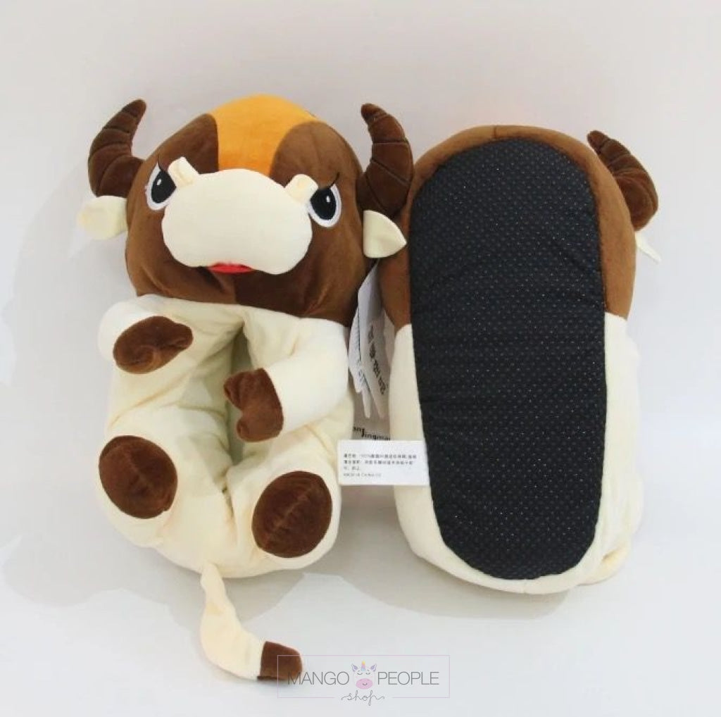 Cute Cartoon Cow Fluffy Winter Warm Plush Slippers