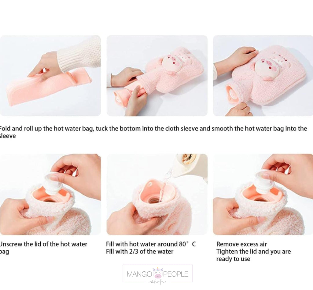 Hot Water Bag With Cute Animal Design Soft Fleece Cover For Pain Relief -1000Ml