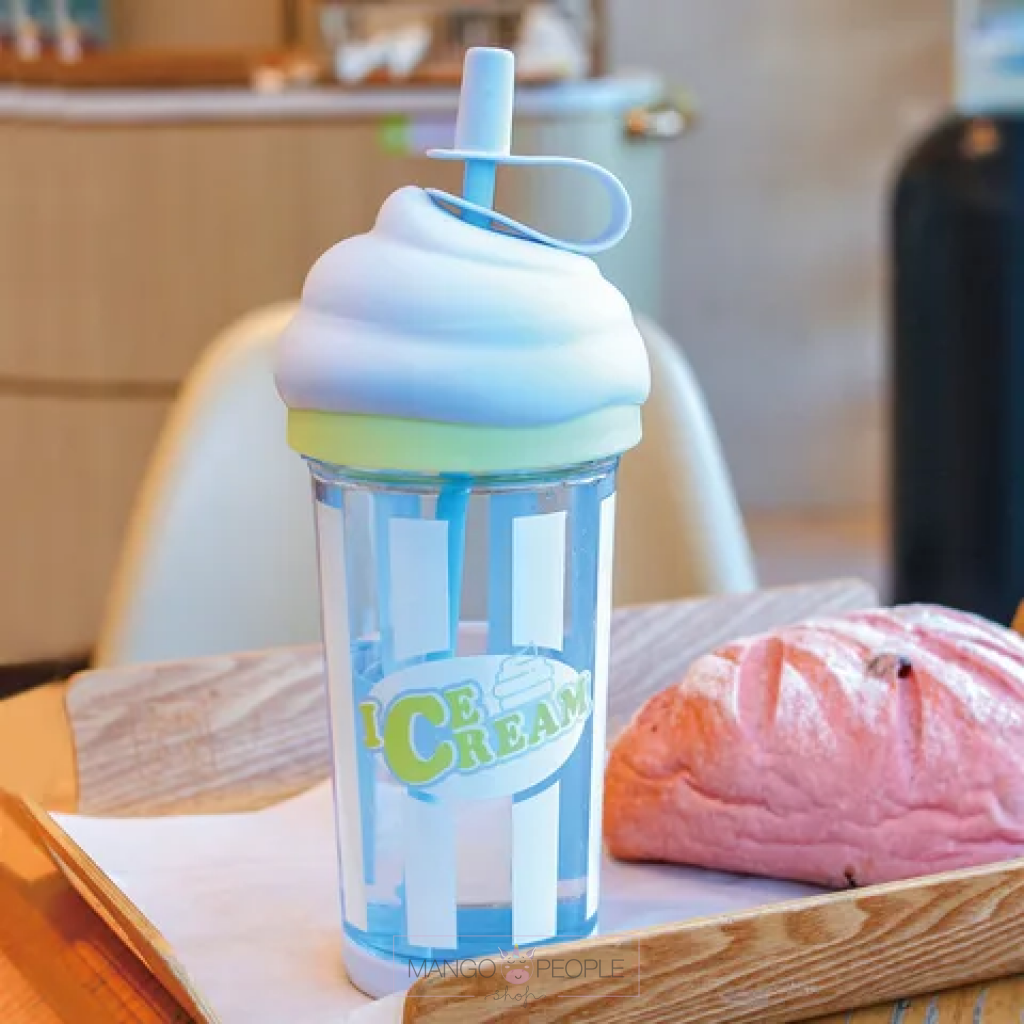 Ice Cream Shape Tumbler Plastic Water Bottle With Straw - 500Ml