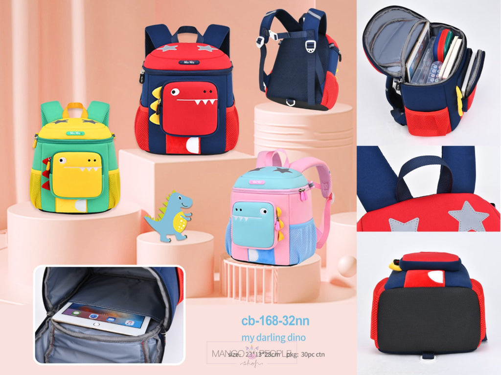 Dino Design Large Capacity School Bags With Slip Over Buckle For Kindergarten Kids Cartoon Backpack