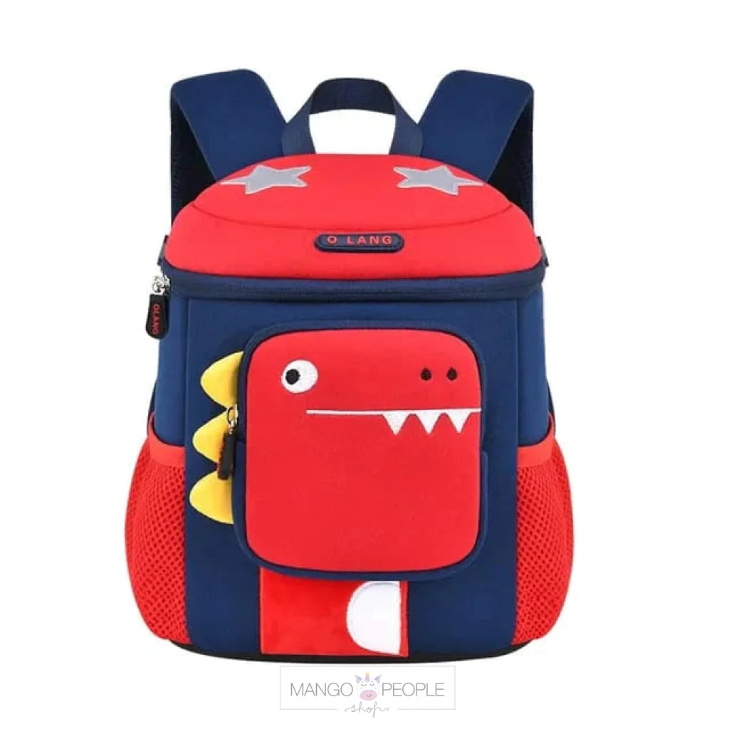 Dino Design Large Capacity School Bags With Slip Over Buckle For Kindergarten Kids Blue Cartoon