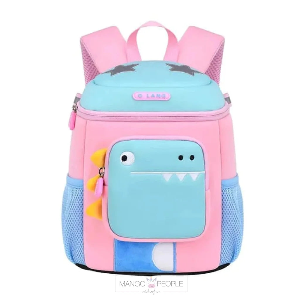 Dino Design Large Capacity School Bags With Slip Over Buckle For Kindergarten Kids Pink Cartoon