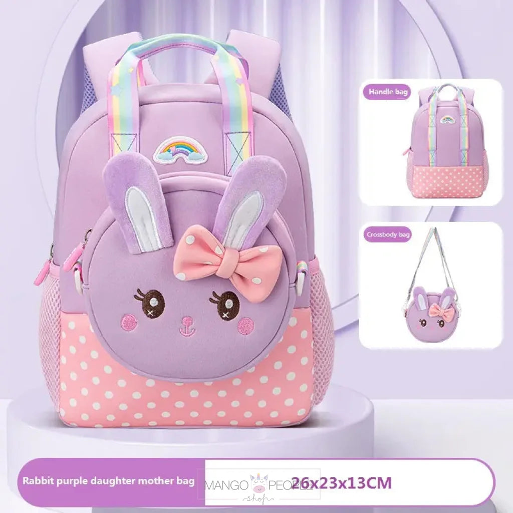 Cute Rabbit With Bow Design Backpack Removable Front Pocket To Side Bag Strap For Kids