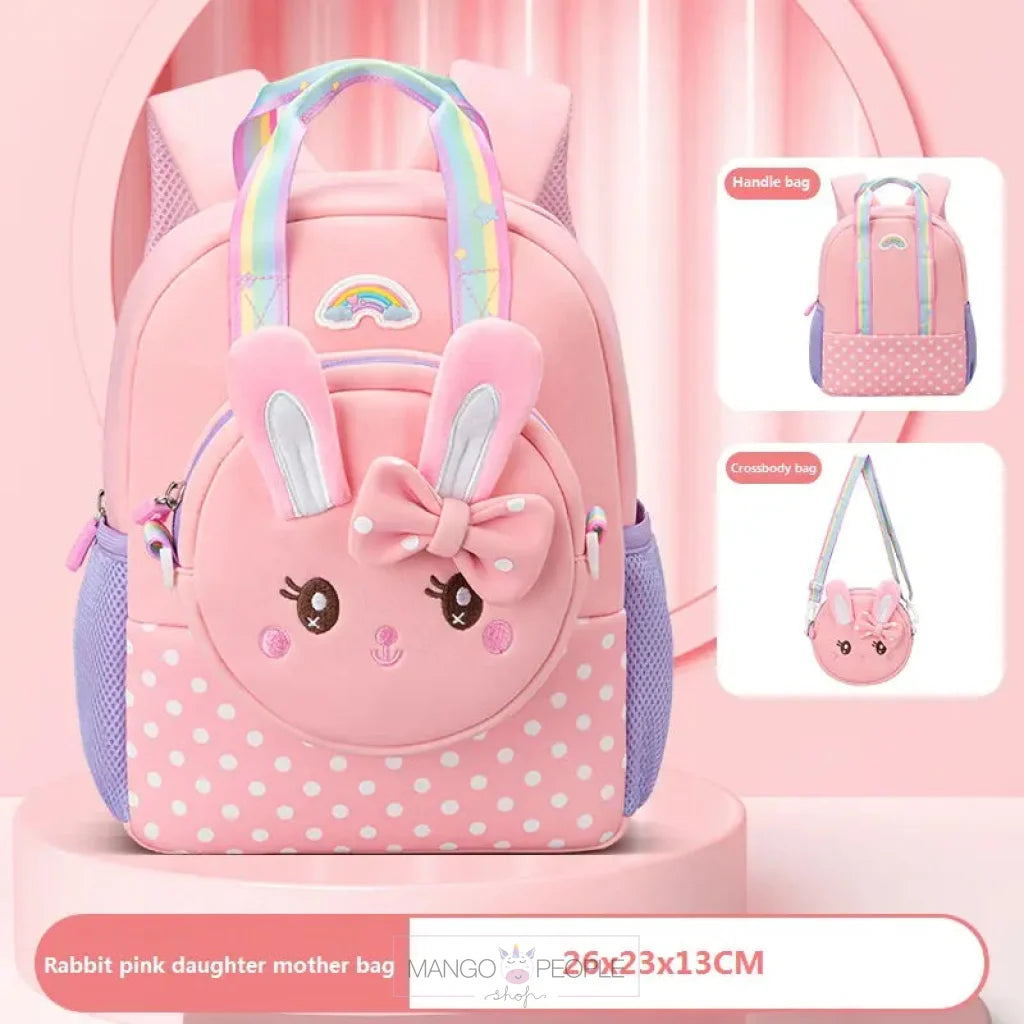 Cute Rabbit With Bow Design Backpack Removable Front Pocket To Side Bag Strap For Kids