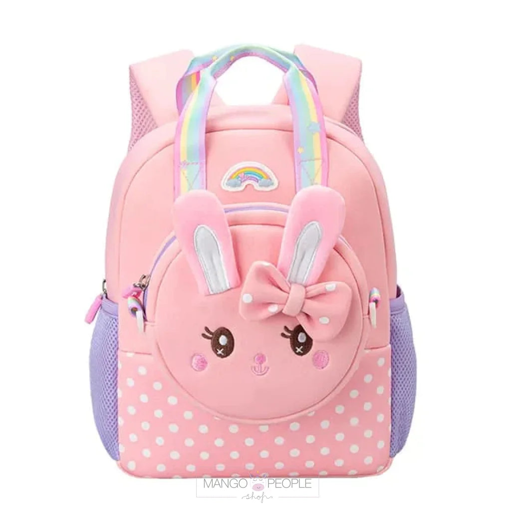 Cute Rabbit With Bow Design Backpack Removable Front Pocket To Side Bag Strap For Kids