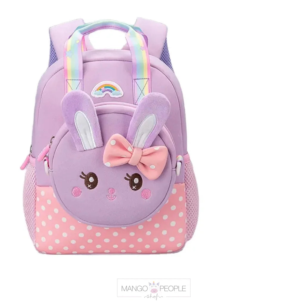 Cute Rabbit With Bow Design Backpack Removable Front Pocket To Side Bag Strap For Kids