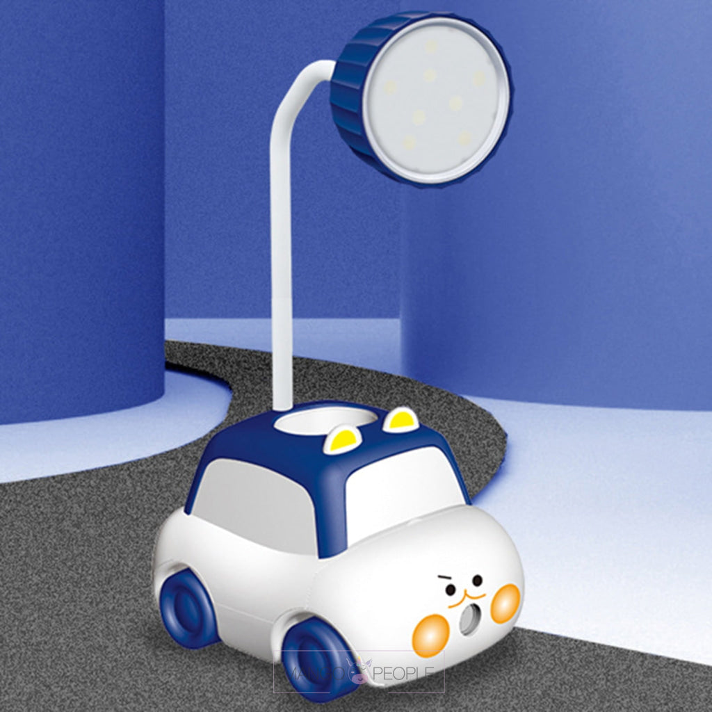 Cartoon Animal Car Rechargeable Lamp With Pen Holder & Pencil Shrpener Blue