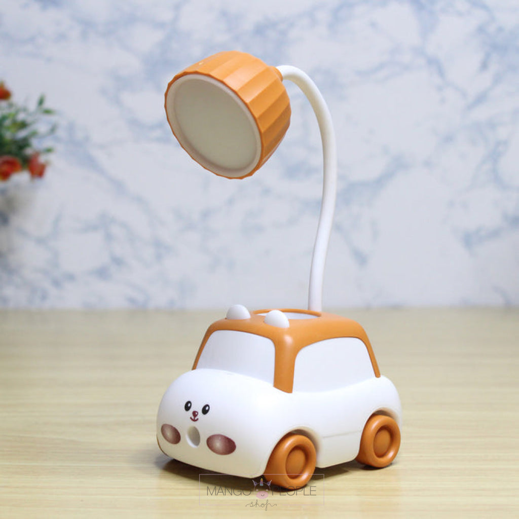 Cartoon Animal Car Rechargeable Lamp With Pen Holder & Pencil Shrpener Orange