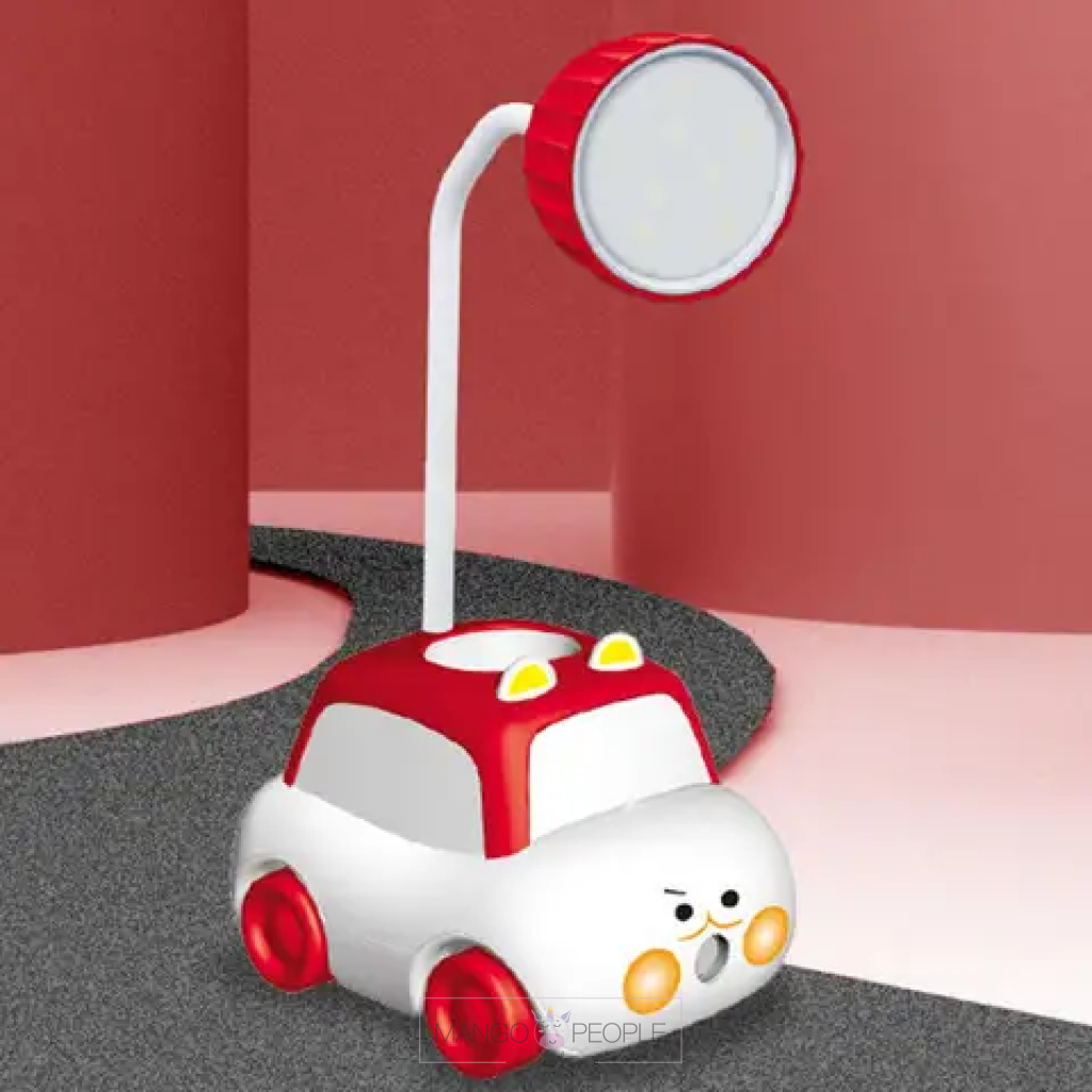 Cartoon Animal Car Rechargeable Lamp With Pen Holder & Pencil Shrpener Red