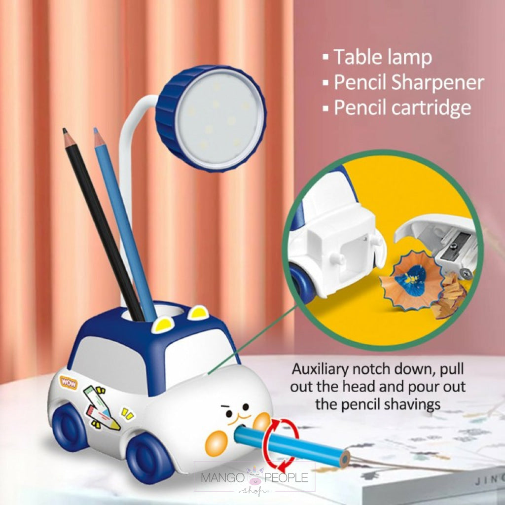 Cartoon Animal Car Rechargeable Lamp With Pen Holder & Pencil Shrpener